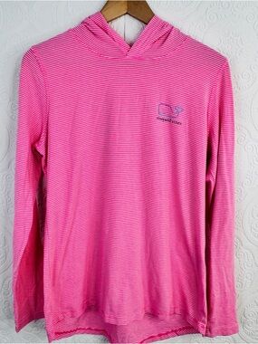 Vineyard Vines Hoodie Men's Small Pink White Stripe Edgartown Long Sleeve Whale